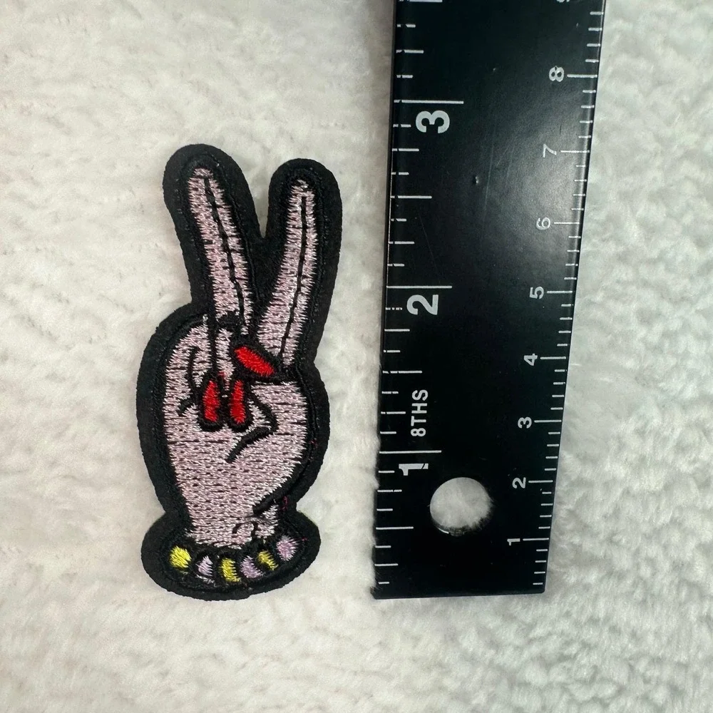 Peace Sign Hand Patch Unisex Small Silver Embroidered Iron On Applique